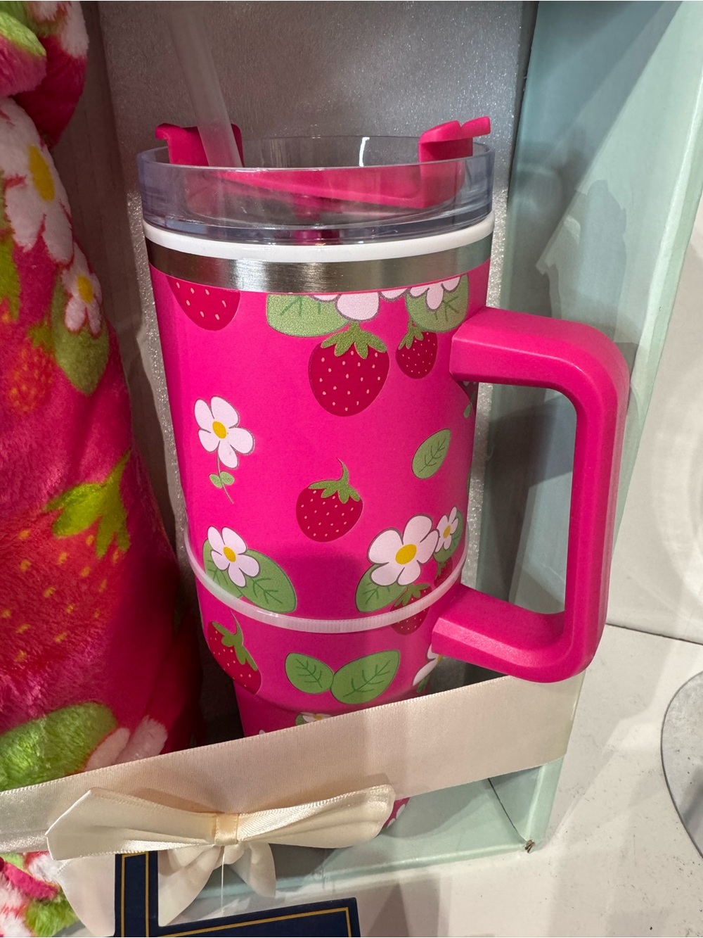 Pink Strawberry Floral Tumbler & Plush Throw Gift Set - Picture 2 of 3